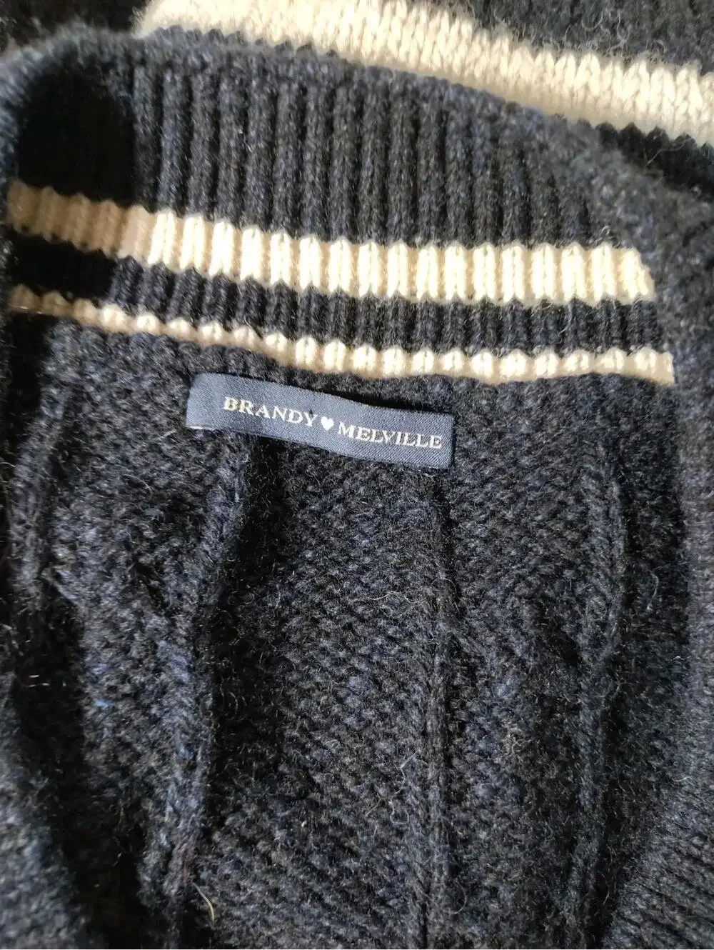 Brandy Melville Varsity Sweater Women's Medium Navy Wool Chunky Cable Knit Y2K
